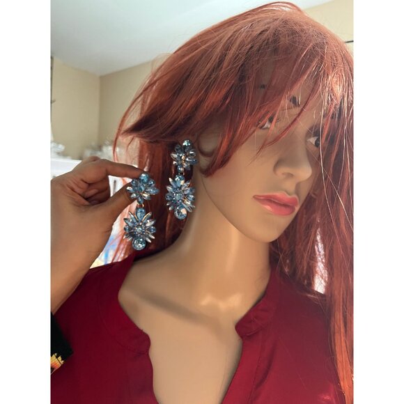 blue rhinestone earrings baby blue statement long big large crystal earrings - Picture 8 of 9